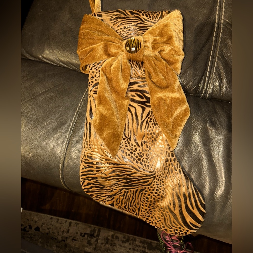 Stocking,animal print, velvet feeling, soft. Fill it with goodies as gift. NWOT
